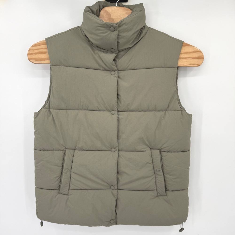 Cotton On Puffer Vest Womens S/M Sage Green The Mother Puffer Quilted Snap Front